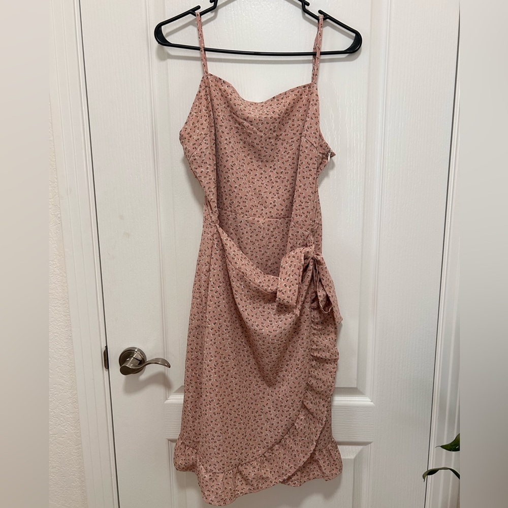 SHEIN Ditsy Pink Floral Side Knot Cami Dress Size L